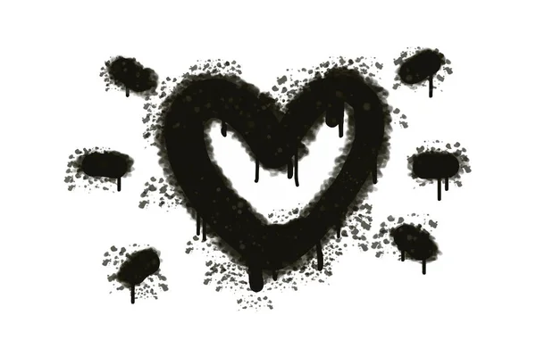 Cartel Cardíaco Graffiti Pintado Negro Sobre Blanco Amor Corazón Caída — Archivo Imágenes Vectoriales