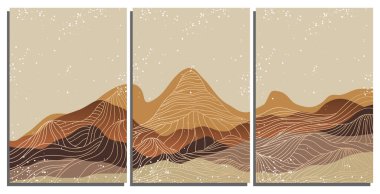 Japon arka planı ve çizgi dalga modeli vektörü. Geometrik desenli soyut şablon. Doğu tarzında dağ yerleşimi tasarımı.