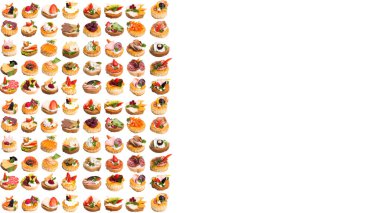 Beyaz arka planda lezzetli kanepeler çeşitliliği