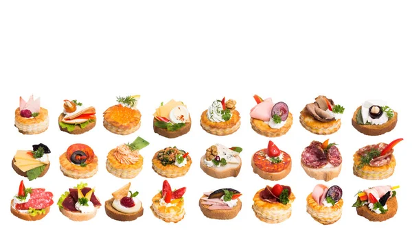 Many Different Canapes White Background — Stock fotografie