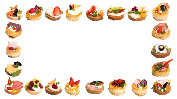 Many Different Canapes White Background — Stock fotografie