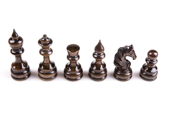 Ομάδα Σκάκι Και Μια Σκακιέρα Λευκό Φόντο — Φωτογραφία Αρχείου