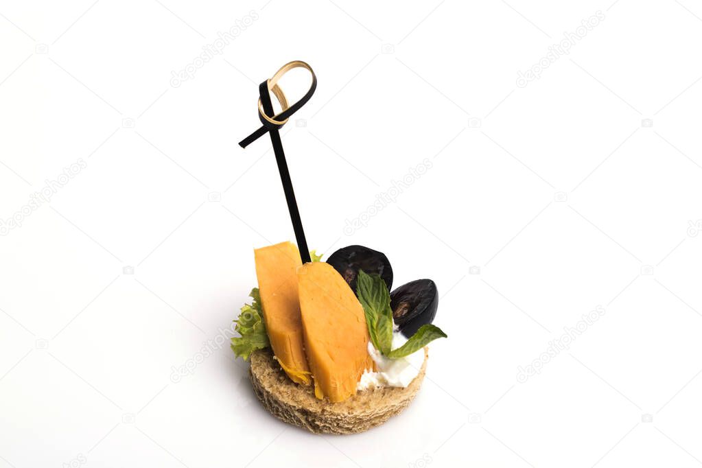 Cheese kanape isolated on white background