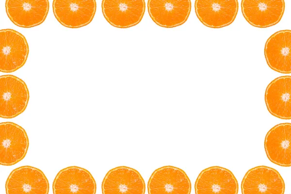 Frame Orange White Slices Mandarin Isolated Background Top View — Foto Stock