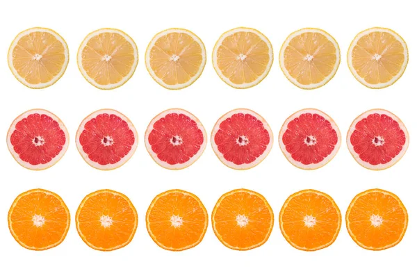 Fresh Slices Citrus Fruits Isolated White Background — Stock Photo, Image