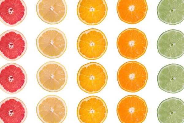 Fresh Slices Citrus Fruits Isolated White Background — Fotografia de Stock