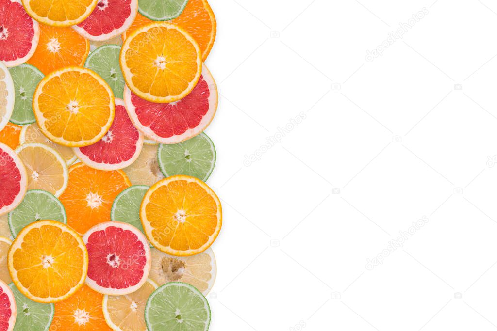 citrus slices, sliced on white background