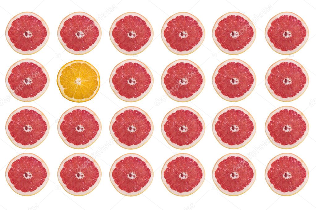 slices of fresh grapefruit isolated on white background