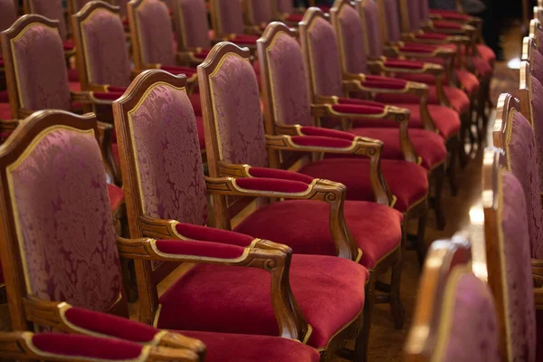 Empty Theatre Room Red Curtain Front Large Open Chair Cinema — Fotografia de Stock