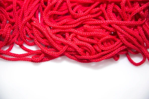 Close Red White Yarn — стоковое фото