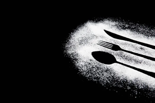 Black White Photo Fork Spoon Dark Background — Fotografia de Stock