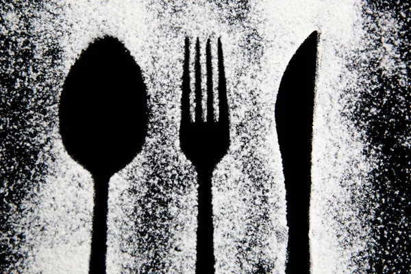 Black White Photo Fork Spoon Dark Background — Foto Stock