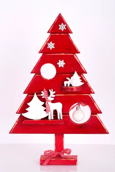 Decorative Christmas Tree Made Wood Isolated White Background — Photo