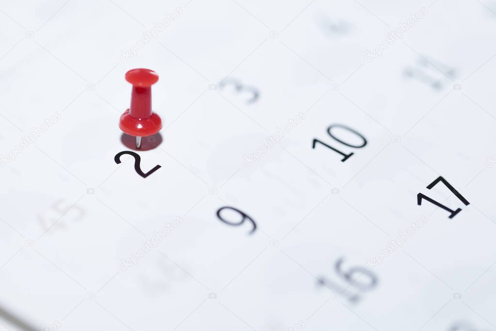 close-up of a date with a pin on a white background