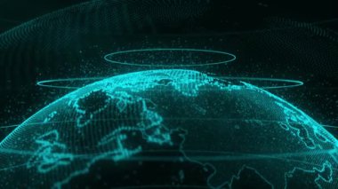3D render of a futuristic spinning earth hologram on a black background