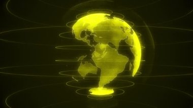 Siyah zemin üzerinde dönen bir dünya hologramının 3 boyutlu canlandırması