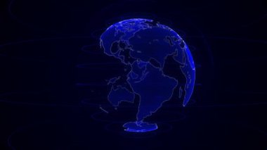 Siyah zemin üzerinde dönen bir dünya hologramının 3 boyutlu görüntüsü