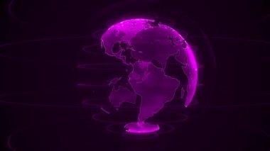 Siyah zemin üzerinde dönen bir dünya hologramının 3 boyutlu görüntüsü