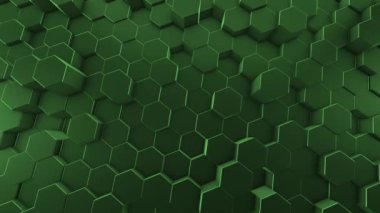 3D animated pattern of popping green hexagonal cones for backgrounds