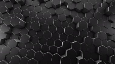 3D abstract hexagon geometry background in black