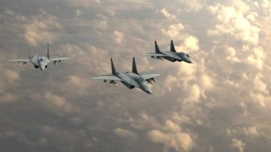 3D render of a jet with spinning propellers in the sky