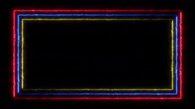 Siyah arkaplan üzerinde çok renkli neon çerçeve kopyalama alanı ile aydınlatılmış