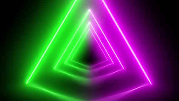 Neon Green Violet Led Triangular Portal Background — Vídeo de Stock
