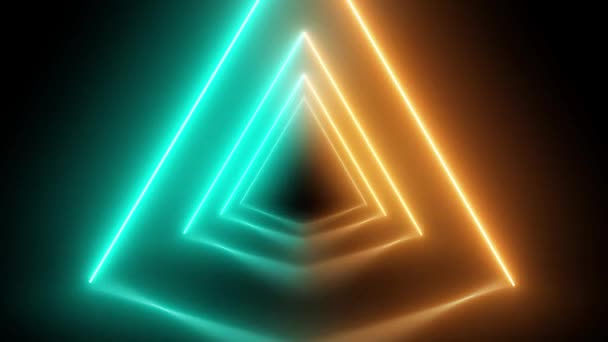 Neon Turquoise Orange Led Triangular Portal Background — стоковое видео