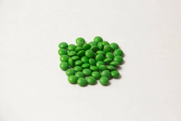 Pile Many Green Medicine Lying Heap White Background — Stock Photo, Image