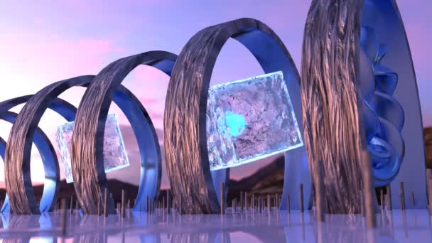 Фантастический Механизм Состоящий Вращающихся Кубиков Льда Рендеринг — стоковое видео