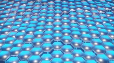 Gelecekçi soyut altıgen şebeke arka planı. Altıgen yüzey desenli, dengeli bir bal peteği. Soyut parlayan bilim kurgu video döngüsü. 3d oluşturma