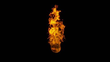 Ateş alevleri. Alevli çekirdek alev püskürtür. İzole edilmiş arka plan yansımasında alev dokusu örtüşür. 3B illüstrasyon