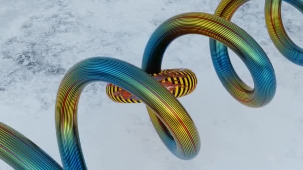 鉄のドーナツが雲の上で螺旋状に動きます 3Dレンダリング — ストック動画