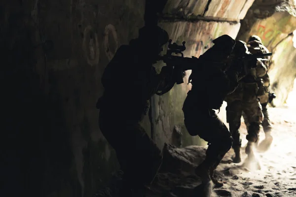 Built up tunnel channel having sneaky squad of commandos — Stock Photo, Image