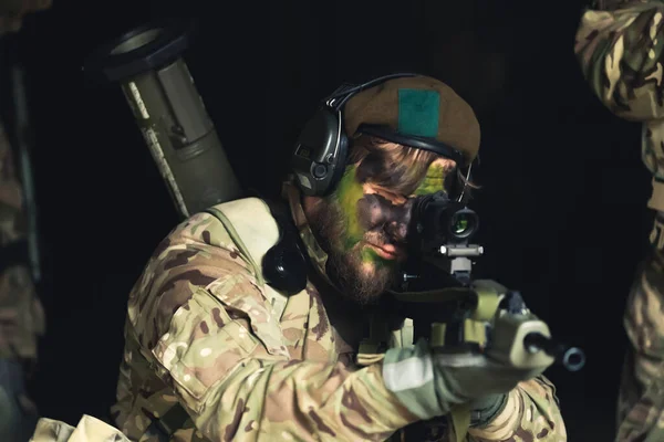 Decisive aim of a trained soldier eye fully loaded — Stock Photo, Image