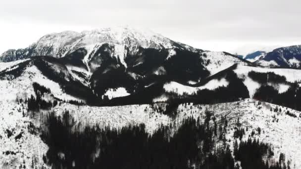 Het Tatra luchtfoto panoramisch uitzicht in de winter. Zwart-wit kleuren. — Stockvideo