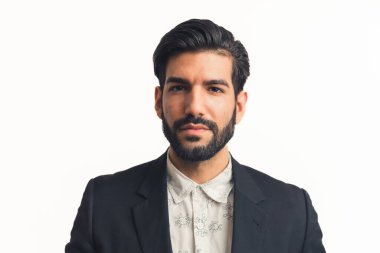 Yakışıklı Latin işadamı portreyi yakın plan, yatay