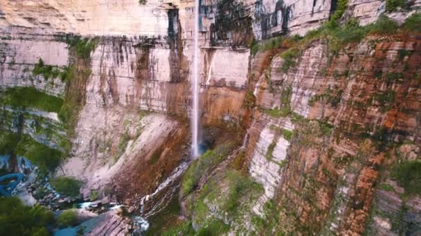 Impressive Panorama Huge Kinchkha Waterfall Imereti Region Georgia High Quality — Stock Video