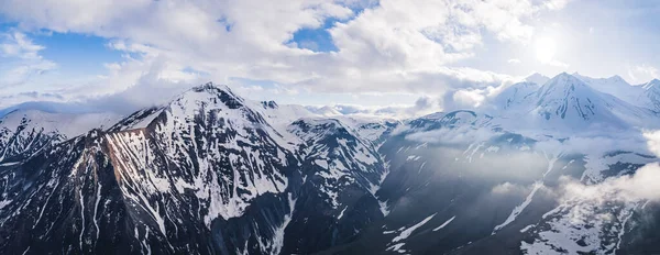 Great Panorama Snowy Cloudy Mountains Aerial Shot High Quality Photo — Stock Photo, Image