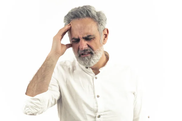 Grey Headed Worried Stressed Man His 60S Having Migraine Headache — Stock Photo, Image