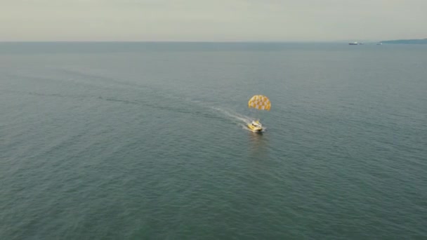 Vista Aérea Mar Negro Asa Paraquedismo Puxado Por Barco Batumi — Vídeo de Stock