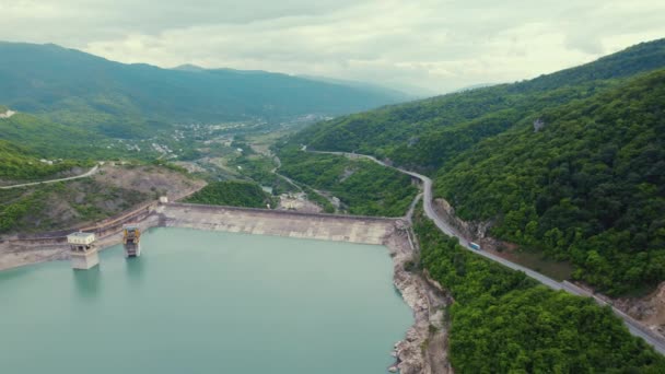 Grande Vista Reservatório Água Zhinvali Geórgia Tiro Aéreo Imagens Alta — Vídeo de Stock