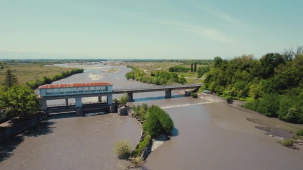 Luchtopname Van Een Rivier Brug Georgië Kaukasus Martvili Samegrelo Hoge — Stockvideo