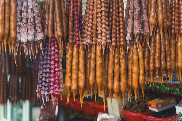 Primo Piano Vista Della Tradizionale Merenda Georgiana Churchkhela Nel Mercato — Foto Stock