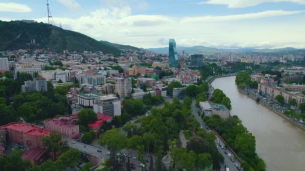 2022 Tbilisi Georgië Mooie Moderne Stad Tbilisi Van Bovenaf Gezien — Stockvideo