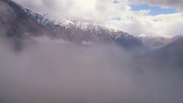 Magnificent Aerial View Dariali Gorge Clouds Border Georgia Russia High — Stock Video