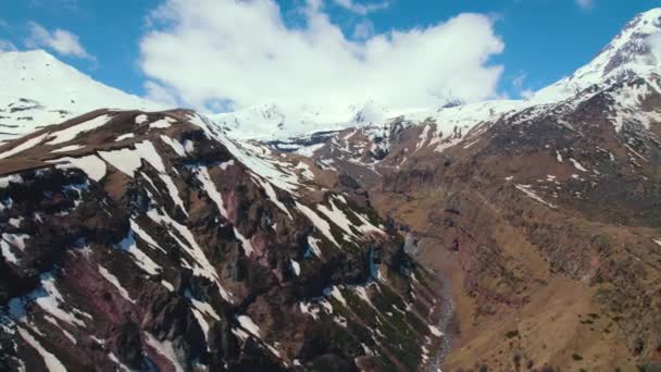 Ascending View Snow Capped Caucasus Mountains Kazbegi Georgia High Quality — Stock Video