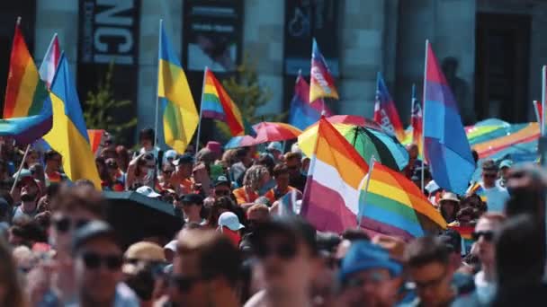 2022 Warsaw Poland People Holding Flags Representing Various Sexualities Bisexuality — Stockvideo