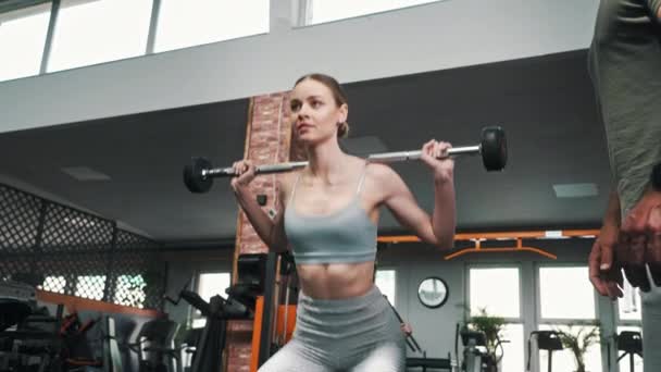 Proud Confident Caucasian Young Adult Fit Woman Gym Weightlifting Supported — Video Stock