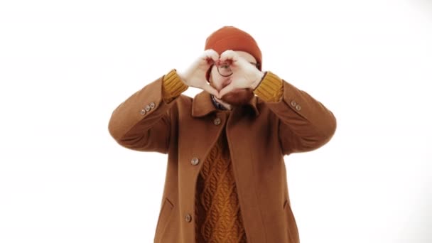 Man His 30S Making Heart Shape Gesture His Fingers Isolated — Stock videók
